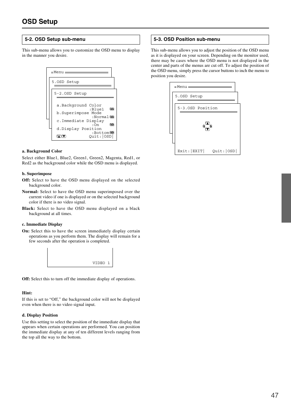Osd setup | Integra DTR-7.1 User Manual | Page 47 / 72