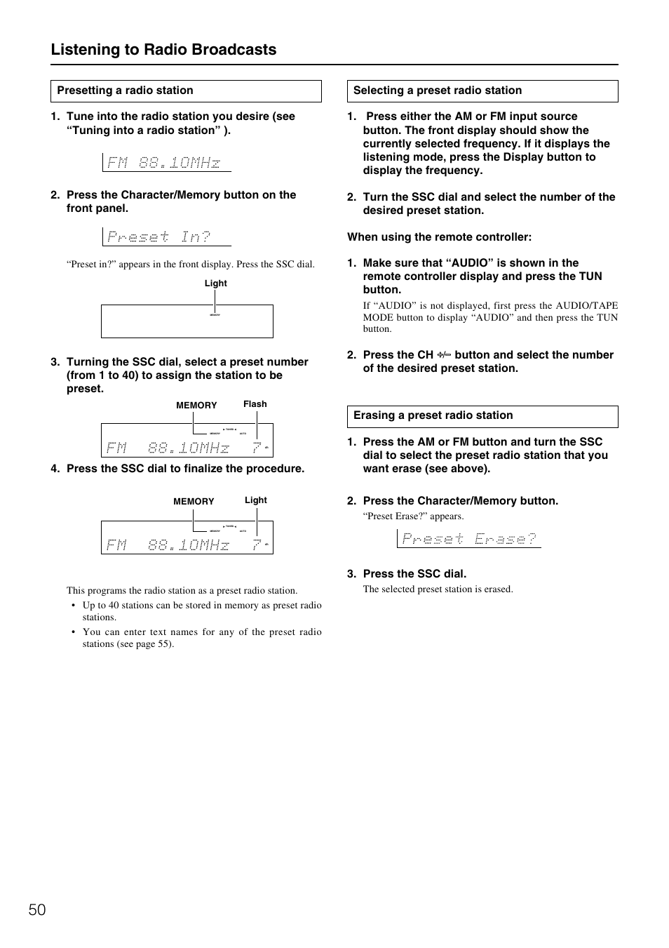 Listening to radio broadcasts | Integra DTR-7.1 User Manual | Page 50 / 72