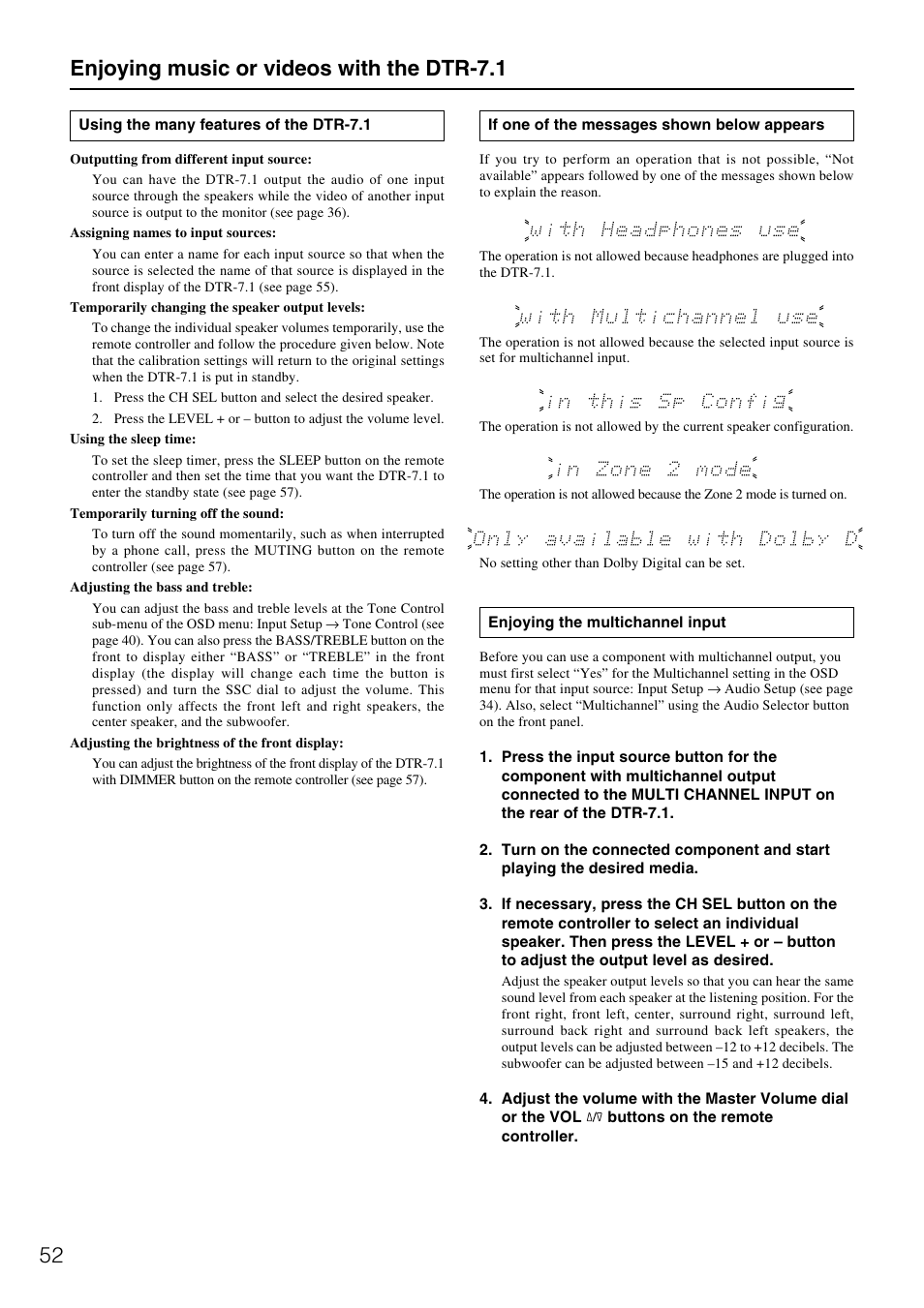 52 enjoying music or videos with the dtr-7.1 | Integra DTR-7.1 User Manual | Page 52 / 72