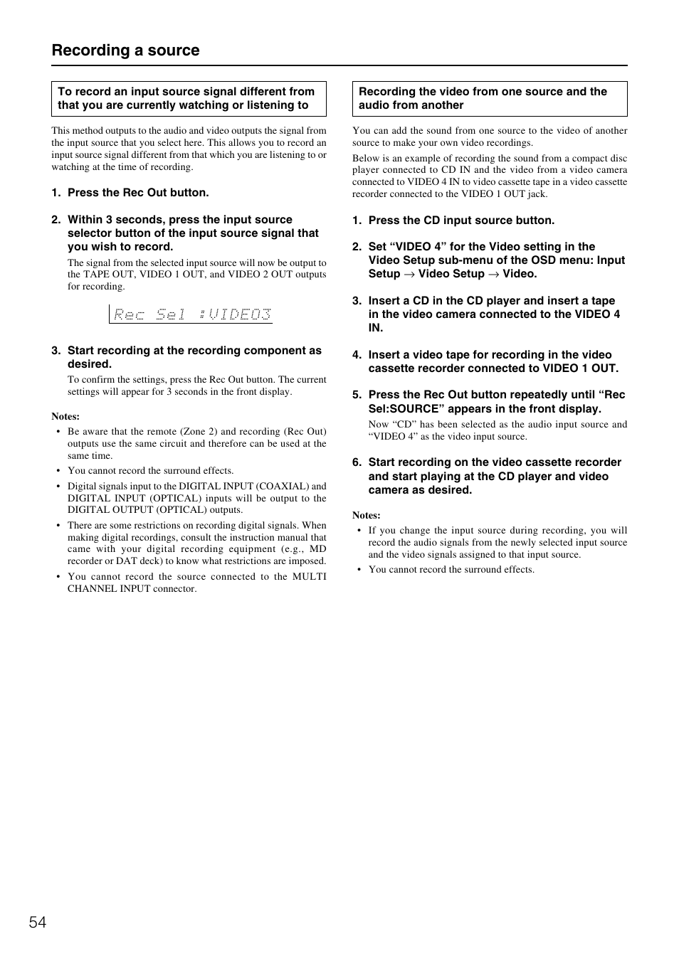 54 recording a source | Integra DTR-7.1 User Manual | Page 54 / 72