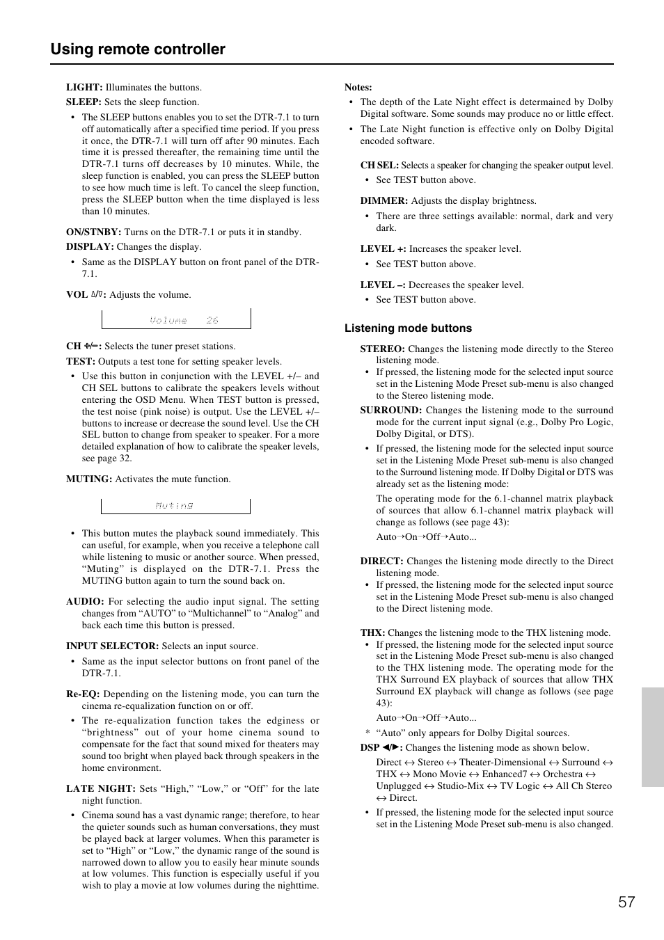 57 using remote controller | Integra DTR-7.1 User Manual | Page 57 / 72