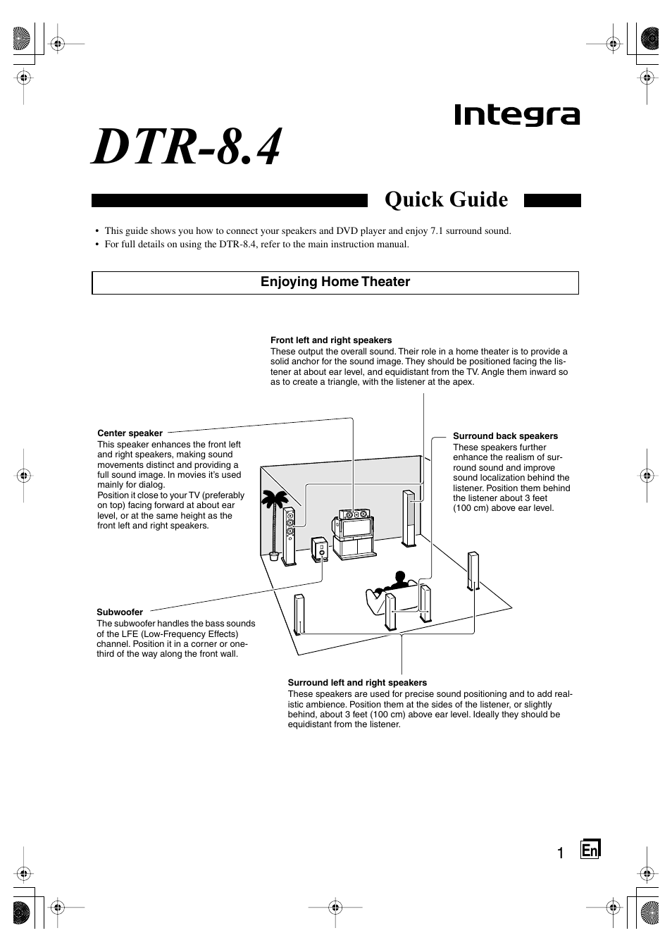 Dtr-8.4, Quick guide | Integra DTR-8.4 User Manual | Page 105 / 109