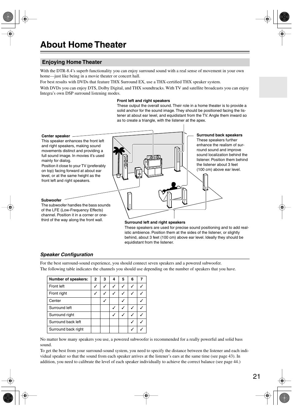 About home theater, Enjoying home theater | Integra DTR-8.4 User Manual | Page 21 / 109