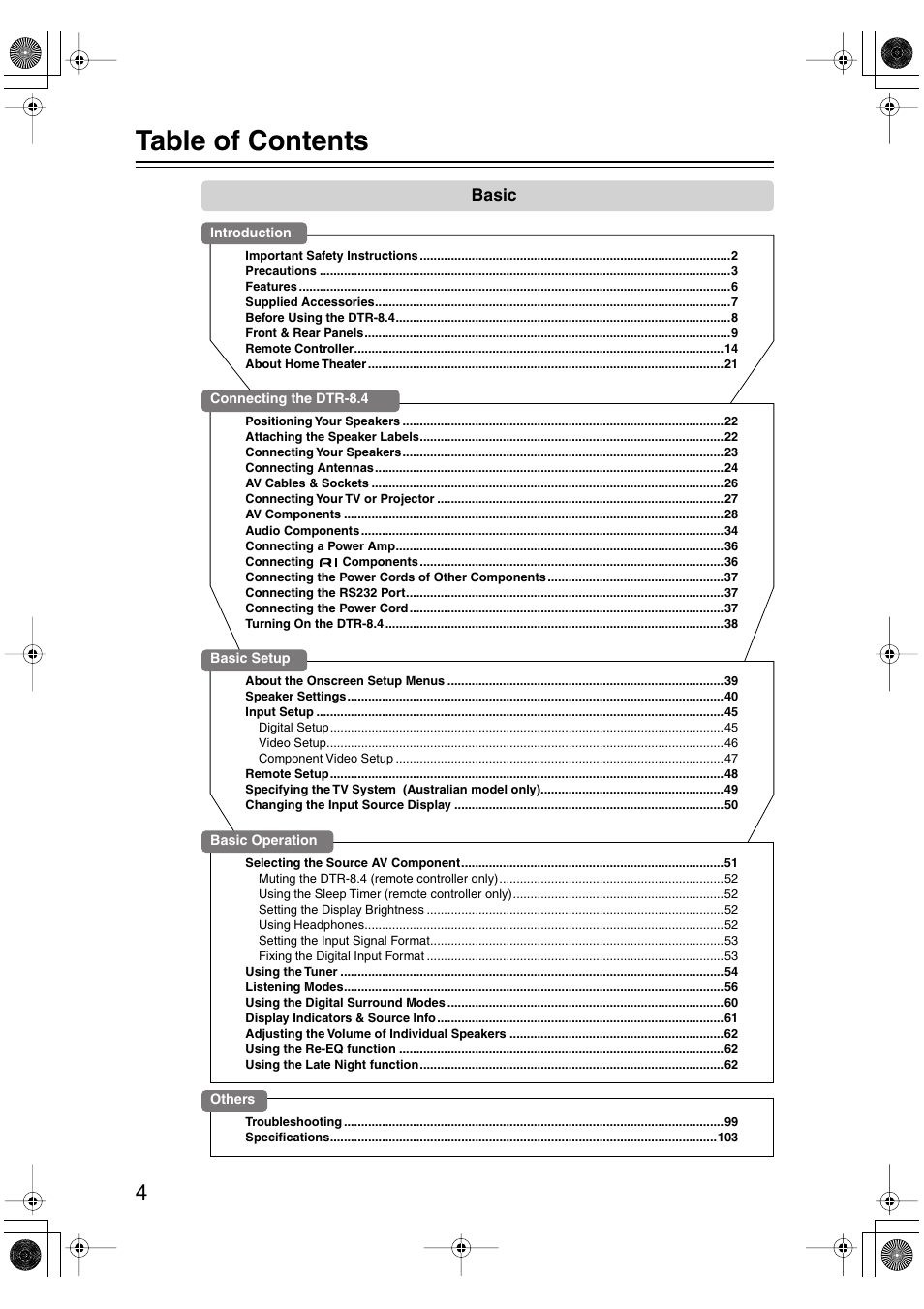 Integra DTR-8.4 User Manual | Page 4 / 109