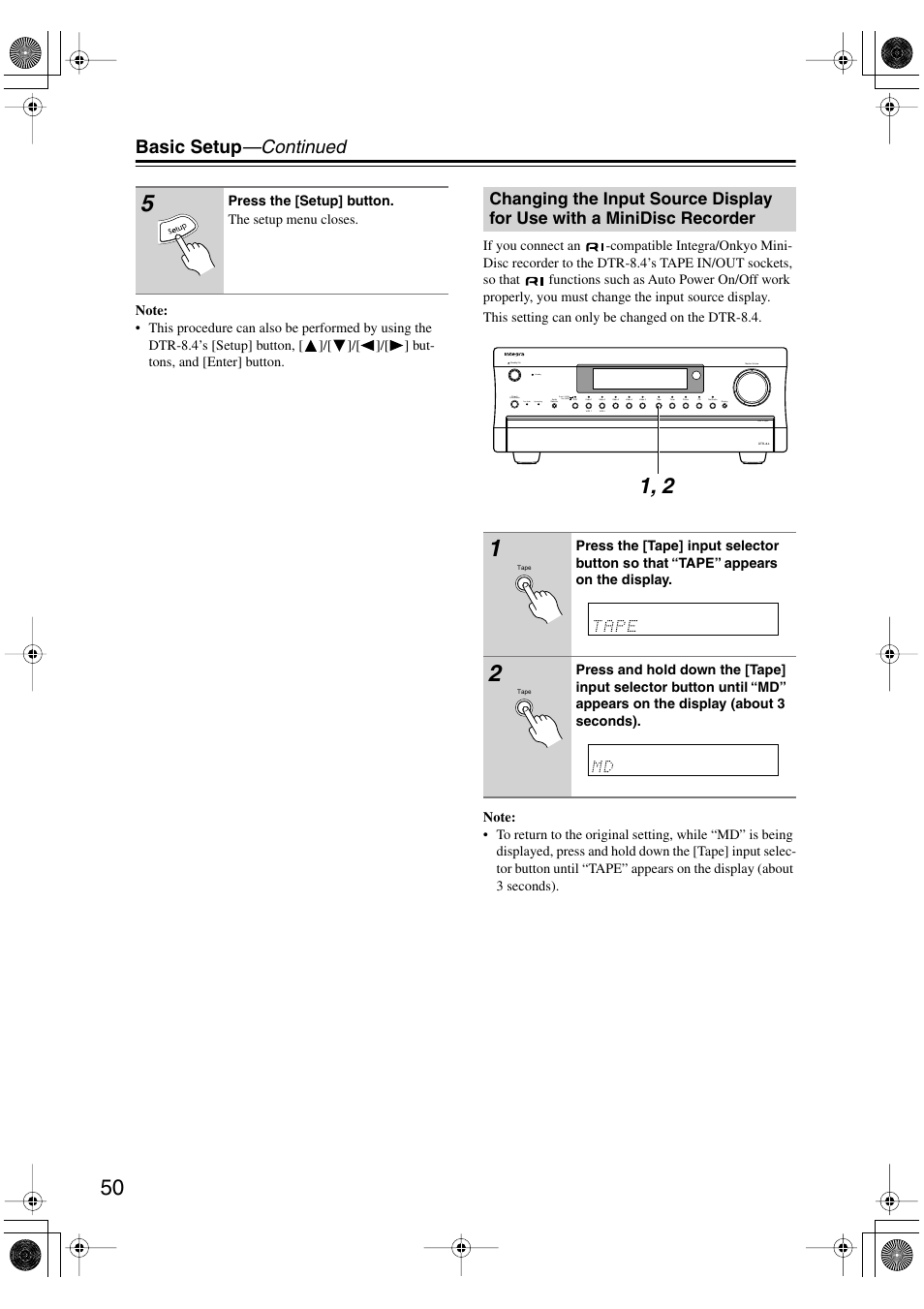 Basic setup —continued | Integra DTR-8.4 User Manual | Page 50 / 109