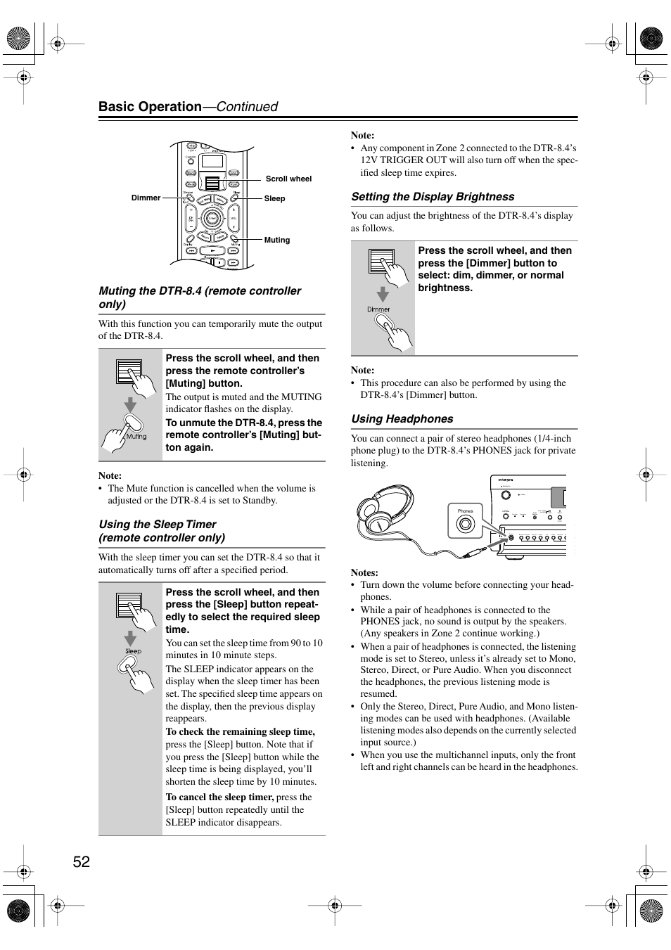 Basic operation —continued | Integra DTR-8.4 User Manual | Page 52 / 109
