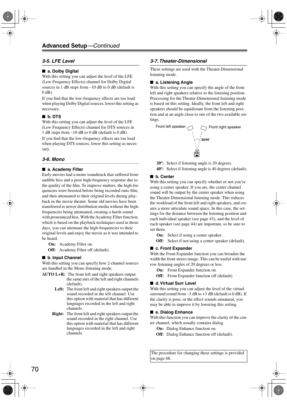 Advanced setup —continued | Integra DTR-8.4 User Manual | Page 70 / 109