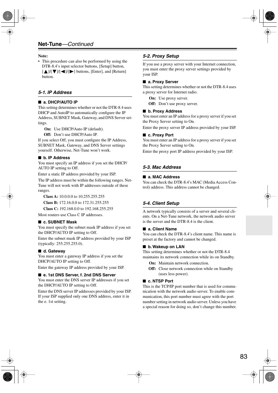 Net-tune —continued | Integra DTR-8.4 User Manual | Page 83 / 109