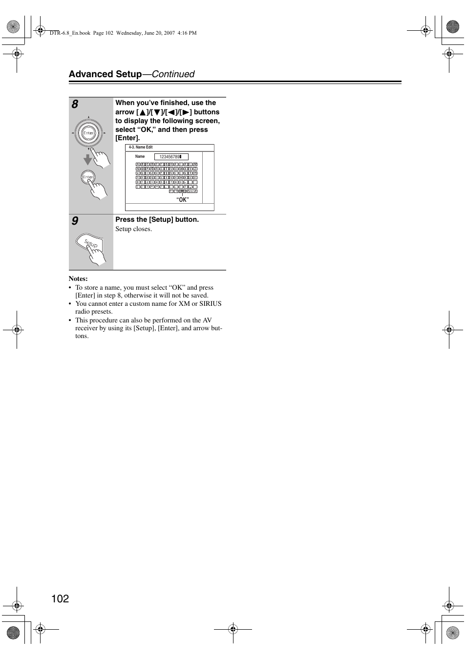 Advanced setup —continued | Integra DTR-6.8 User Manual | Page 102 / 126