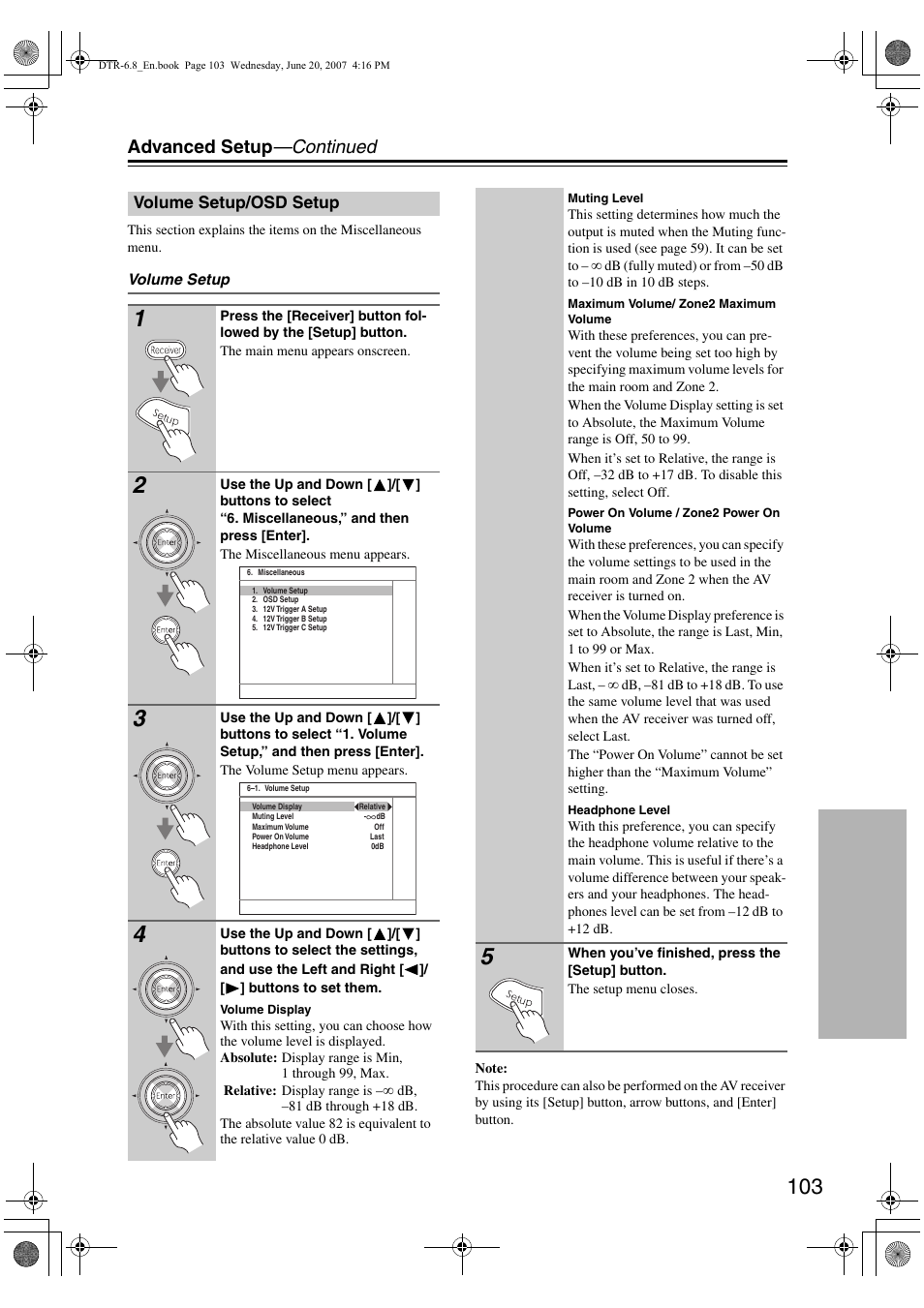 Advanced setup —continued | Integra DTR-6.8 User Manual | Page 103 / 126