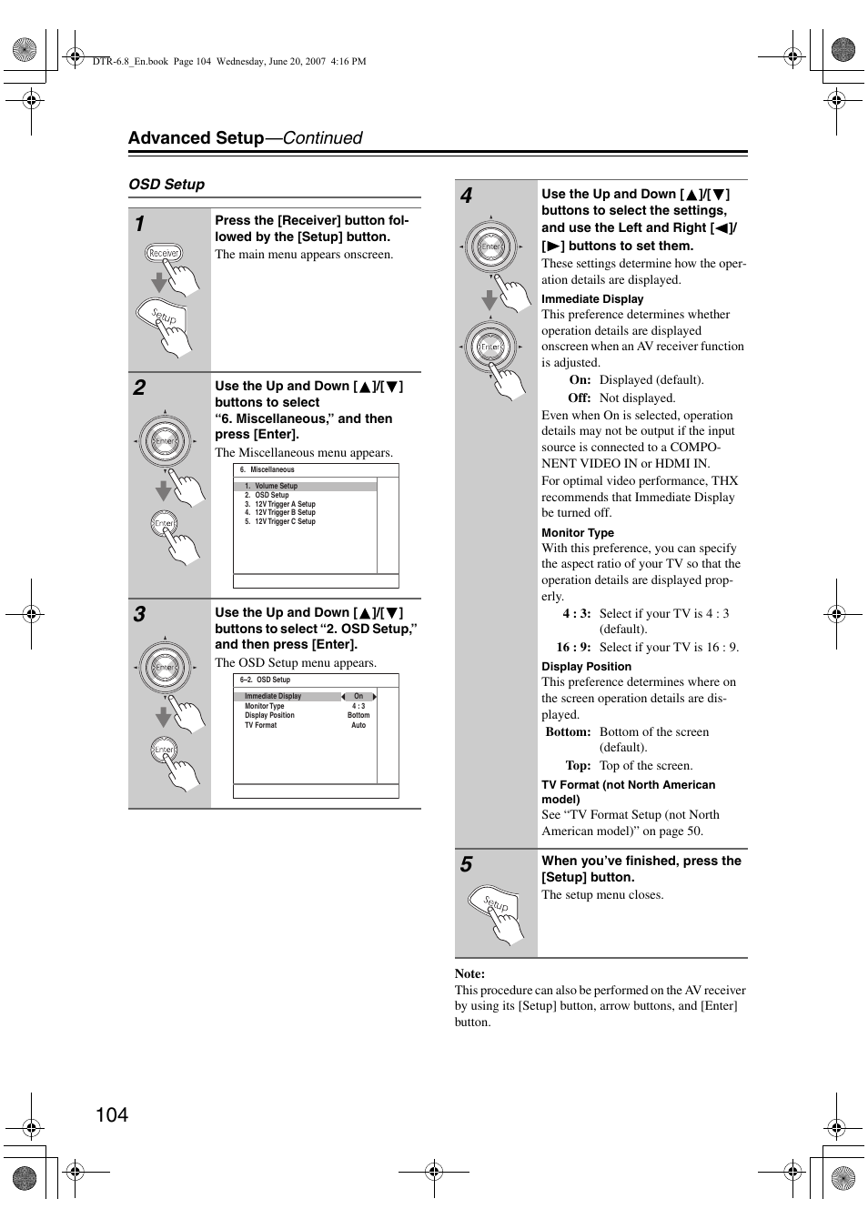 Advanced setup —continued | Integra DTR-6.8 User Manual | Page 104 / 126
