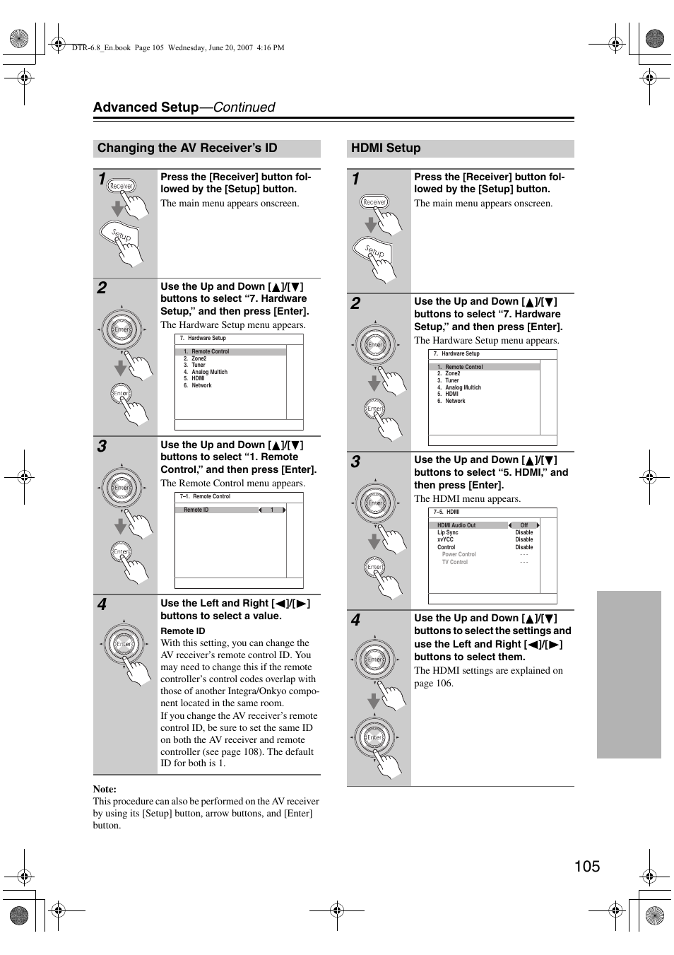 Advanced setup —continued | Integra DTR-6.8 User Manual | Page 105 / 126