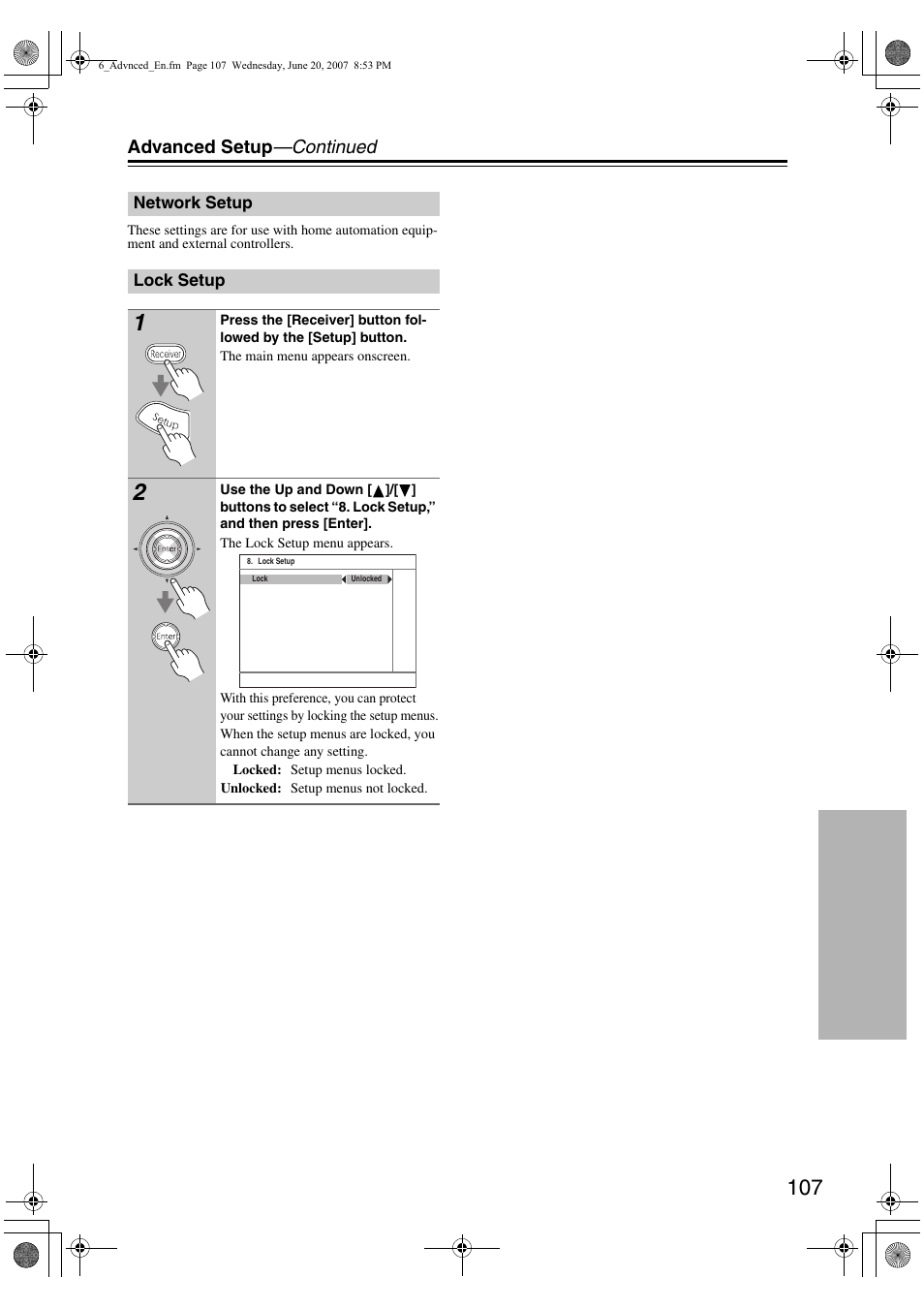 Advanced setup —continued | Integra DTR-6.8 User Manual | Page 107 / 126