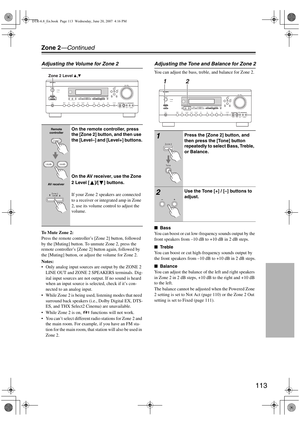 Zone 2 —continued | Integra DTR-6.8 User Manual | Page 113 / 126