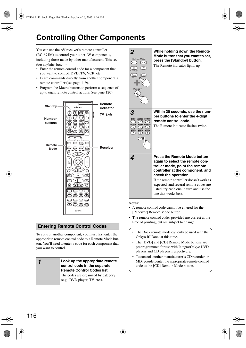 Controlling other components | Integra DTR-6.8 User Manual | Page 116 / 126