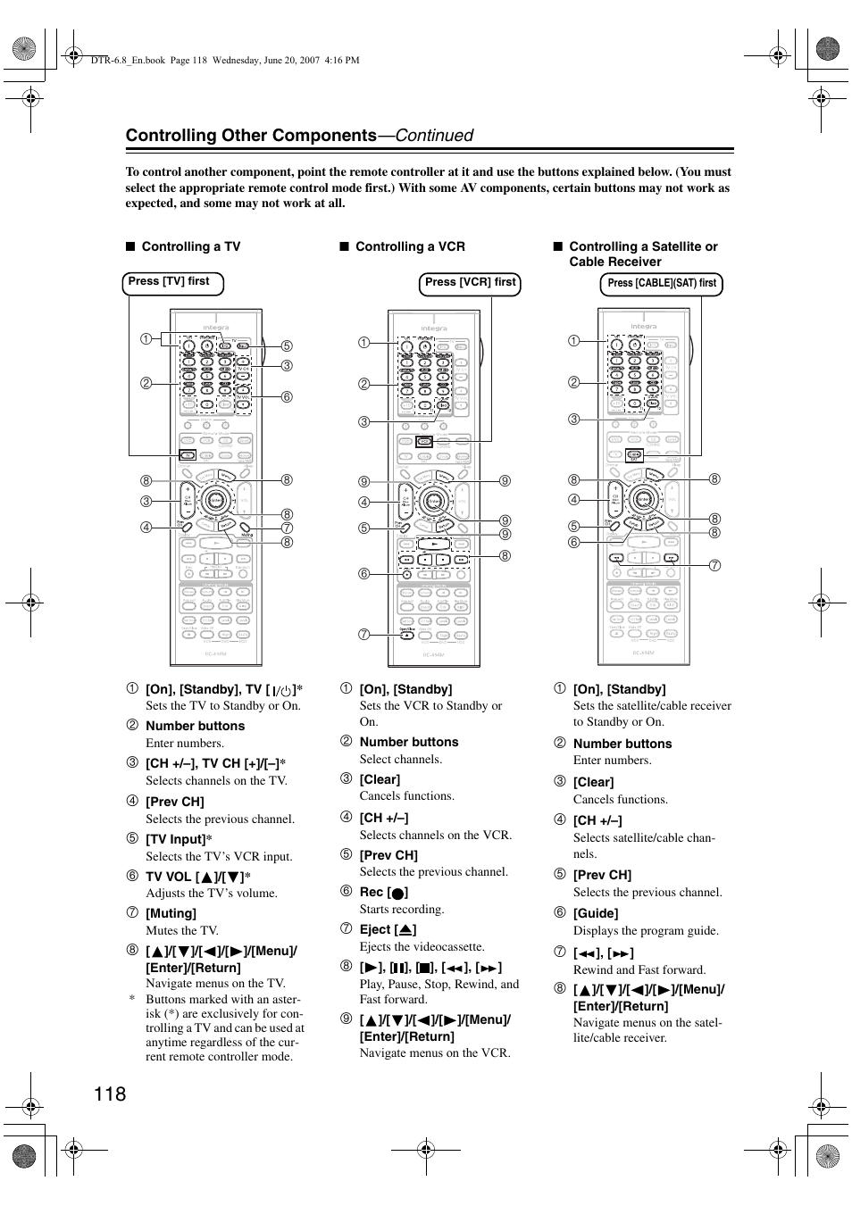 Controlling other components —continued | Integra DTR-6.8 User Manual | Page 118 / 126
