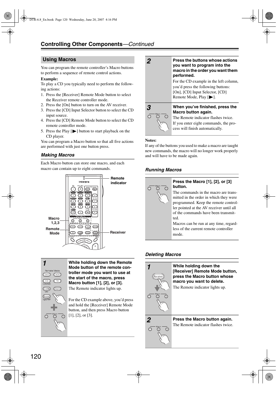 Controlling other components —continued | Integra DTR-6.8 User Manual | Page 120 / 126