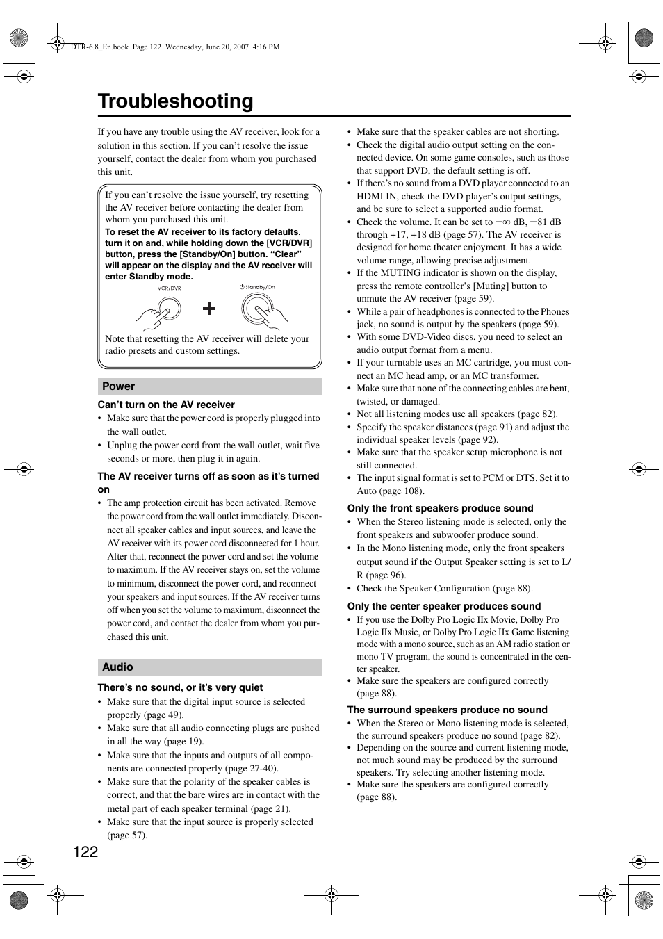 Troubleshooting | Integra DTR-6.8 User Manual | Page 122 / 126
