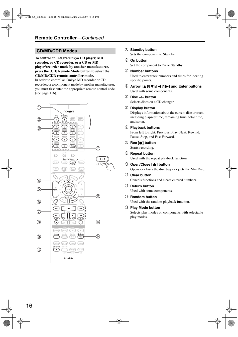 Integra DTR-6.8 User Manual | Page 16 / 126