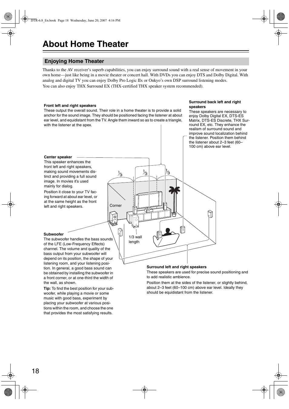 About home theater | Integra DTR-6.8 User Manual | Page 18 / 126