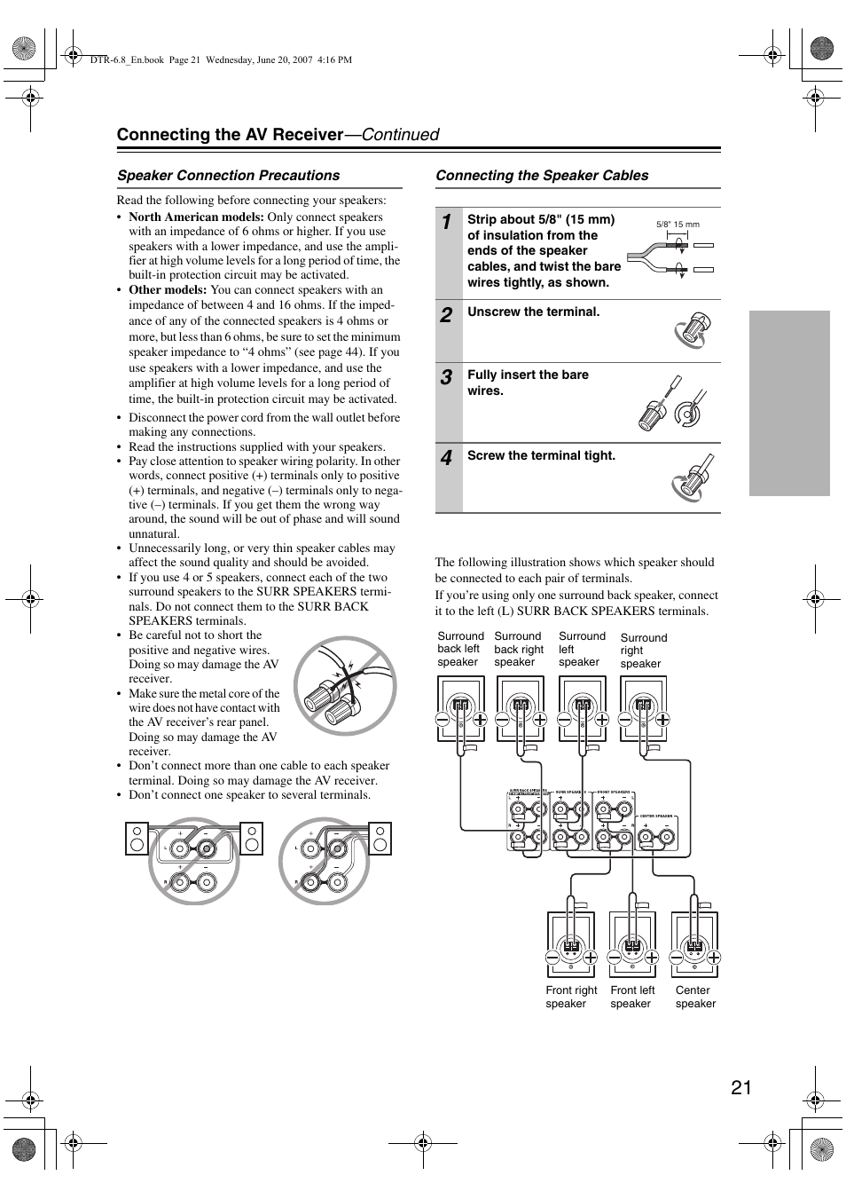 Connecting the av receiver —continued | Integra DTR-6.8 User Manual | Page 21 / 126