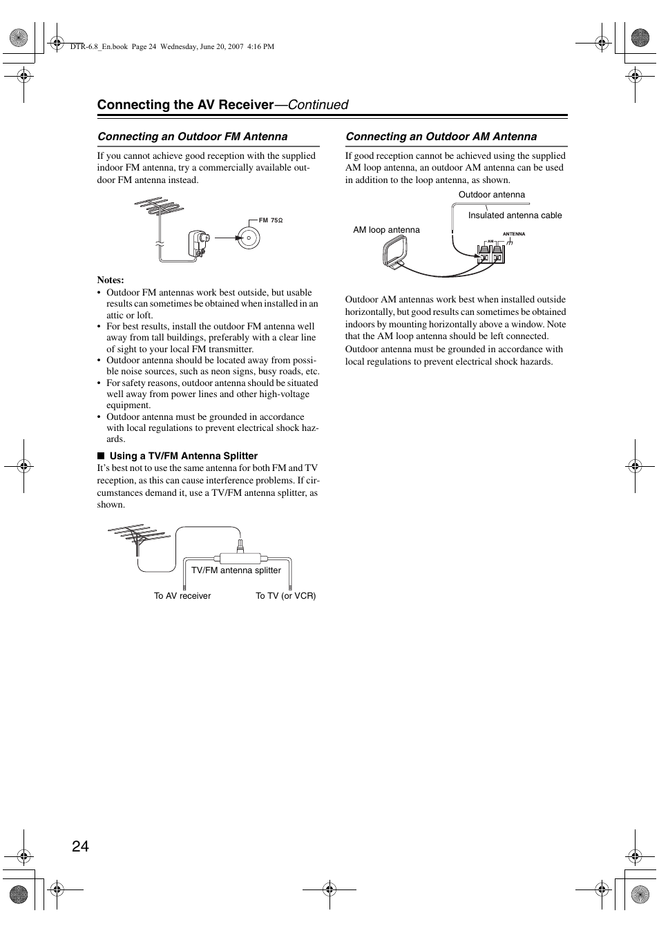Connecting the av receiver —continued | Integra DTR-6.8 User Manual | Page 24 / 126