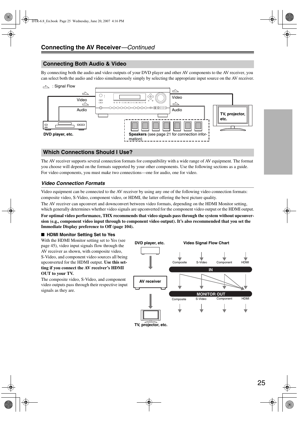 Connecting the av receiver —continued, Connecting both audio & video, Which connections should i use | Integra DTR-6.8 User Manual | Page 25 / 126