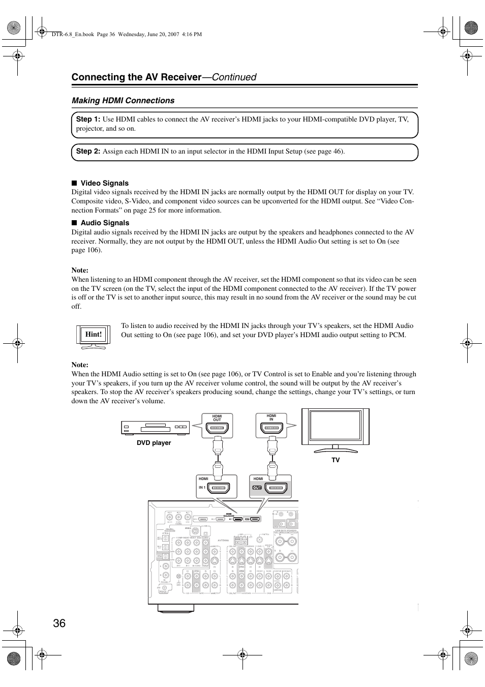 Connecting the av receiver —continued | Integra DTR-6.8 User Manual | Page 36 / 126