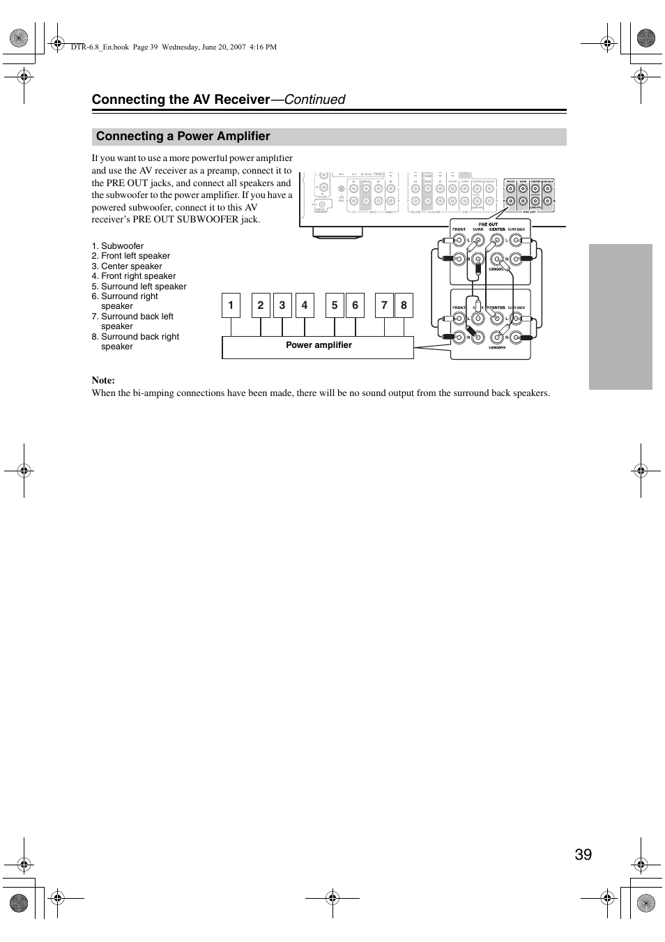 Connecting the av receiver —continued | Integra DTR-6.8 User Manual | Page 39 / 126