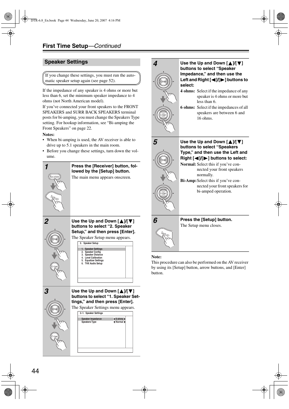 First time setup —continued | Integra DTR-6.8 User Manual | Page 44 / 126