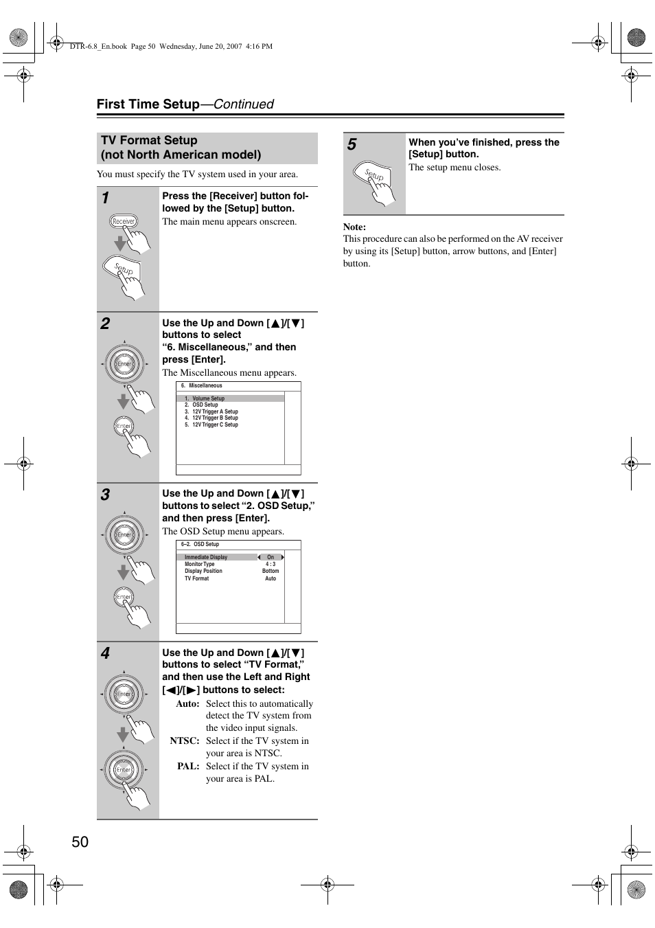 First time setup —continued | Integra DTR-6.8 User Manual | Page 50 / 126