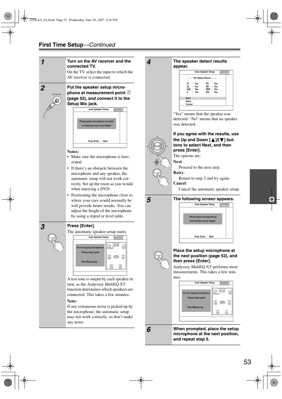 First time setup —continued | Integra DTR-6.8 User Manual | Page 53 / 126