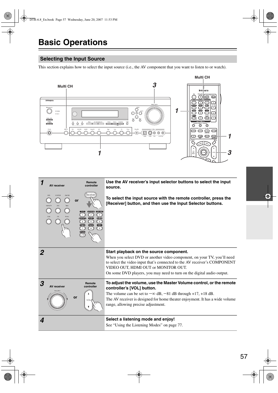 Basic operations | Integra DTR-6.8 User Manual | Page 57 / 126