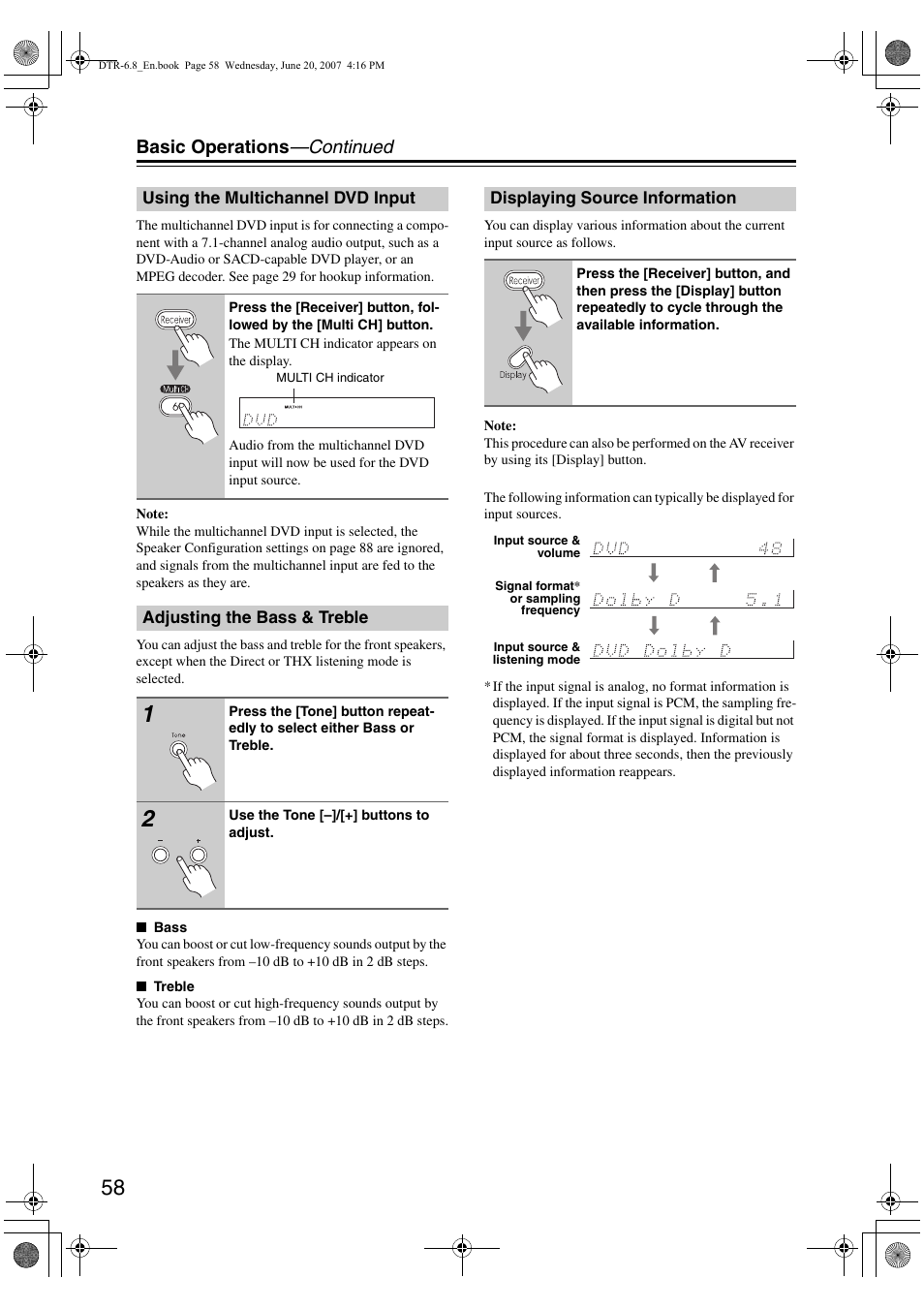 Basic operations —continued | Integra DTR-6.8 User Manual | Page 58 / 126