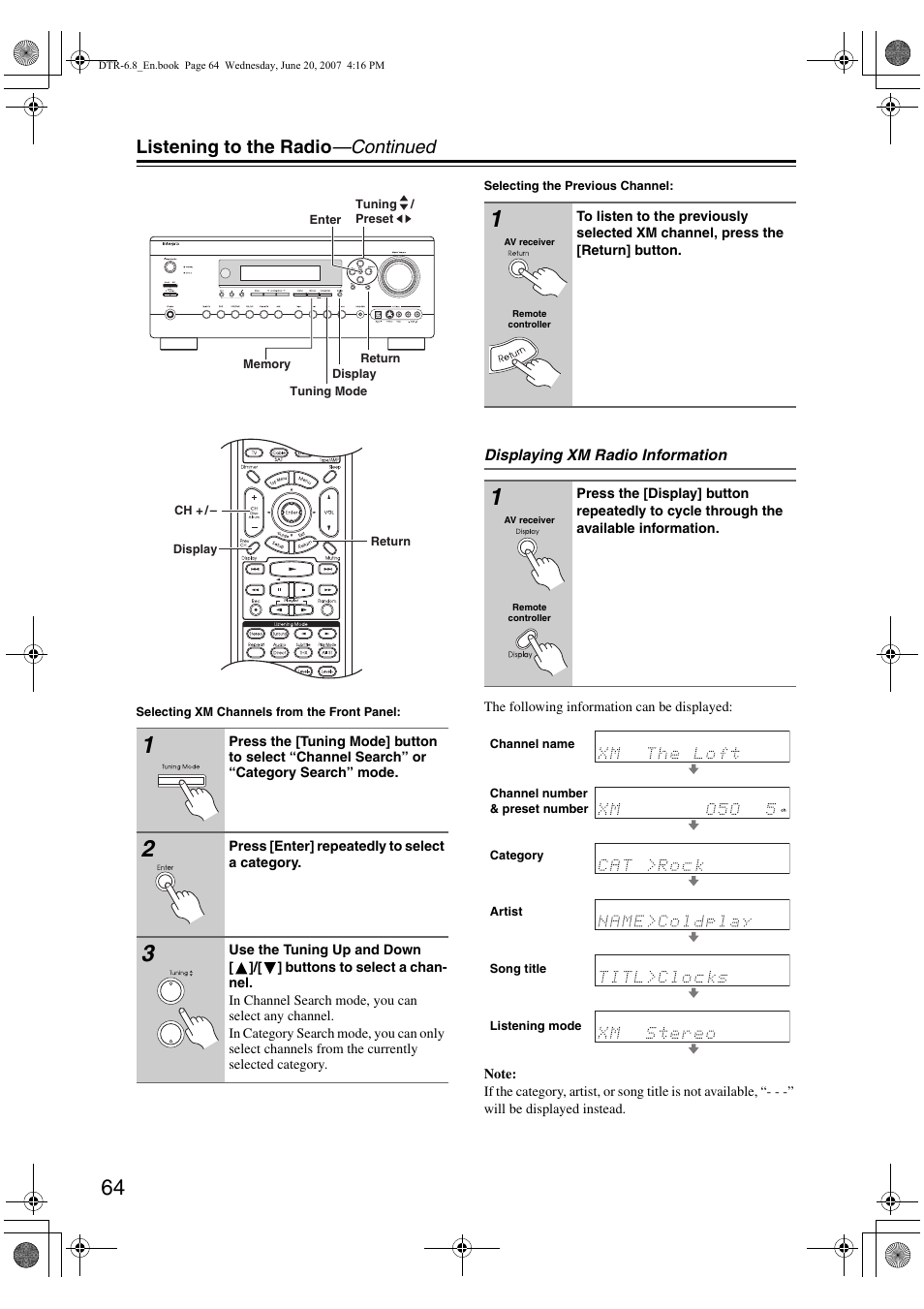 Listening to the radio —continued | Integra DTR-6.8 User Manual | Page 64 / 126