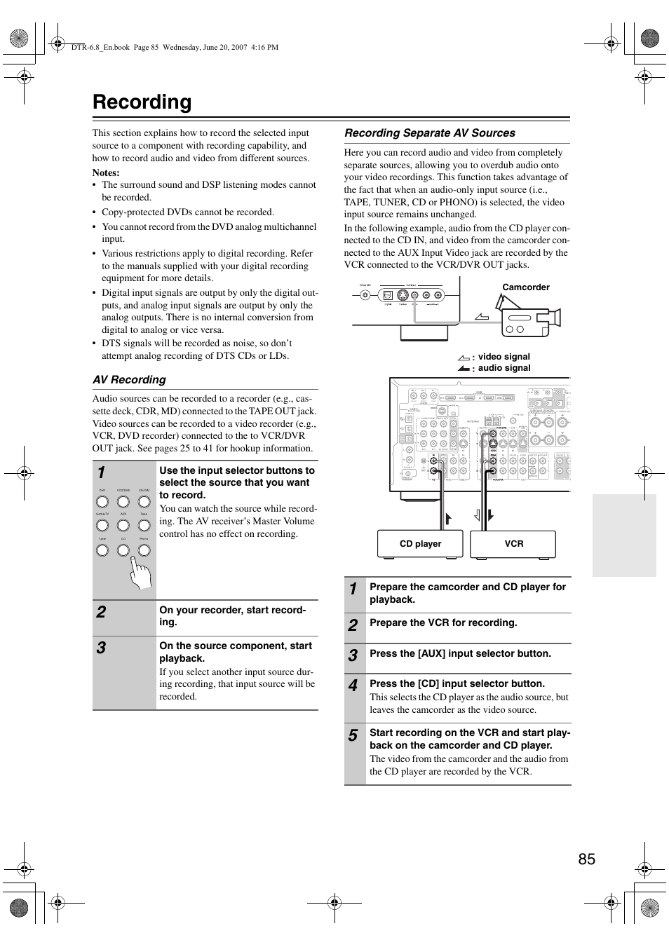 Recording | Integra DTR-6.8 User Manual | Page 85 / 126