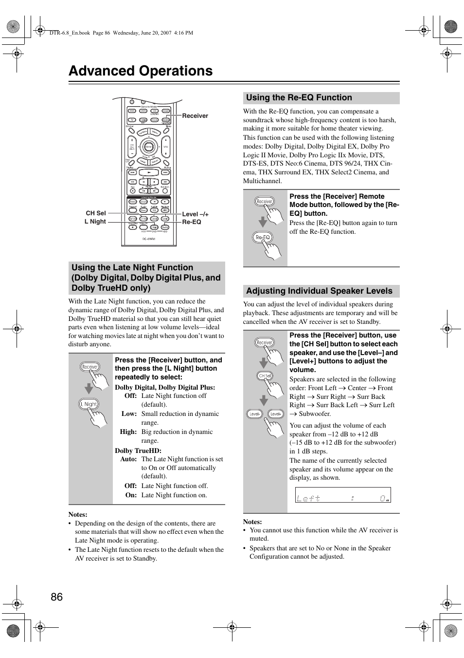Advanced operations | Integra DTR-6.8 User Manual | Page 86 / 126