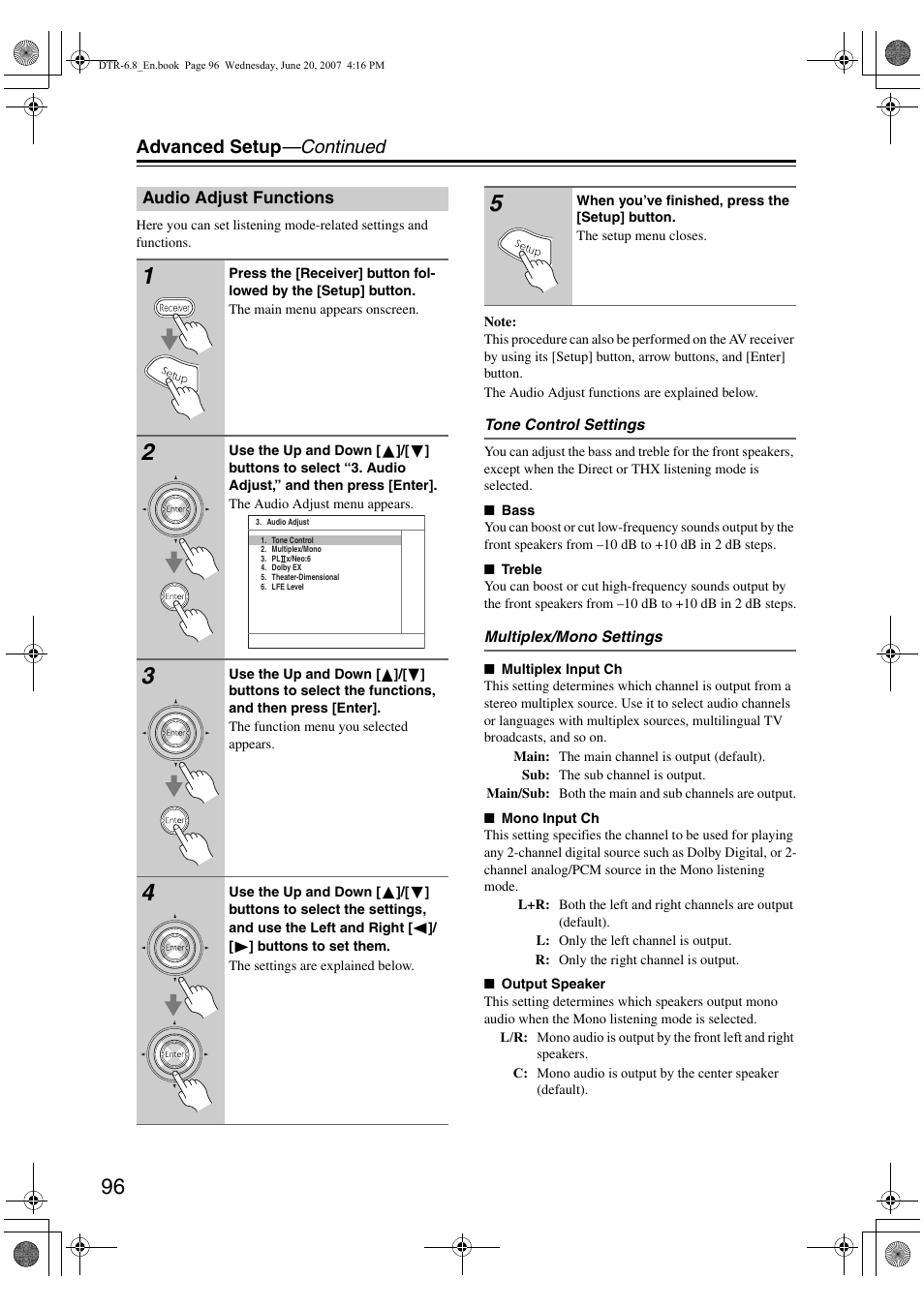 Advanced setup —continued | Integra DTR-6.8 User Manual | Page 96 / 126