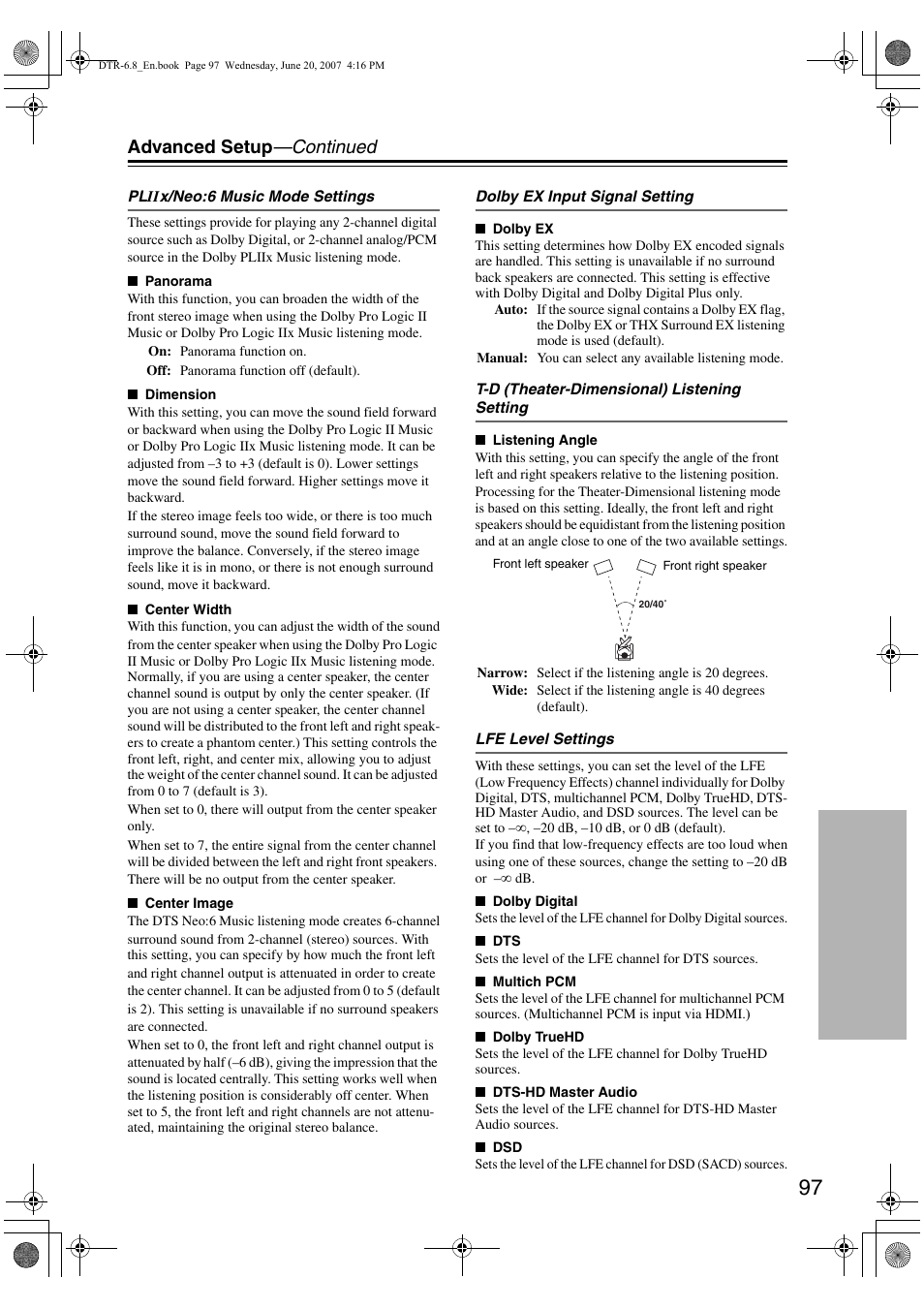 Advanced setup —continued | Integra DTR-6.8 User Manual | Page 97 / 126