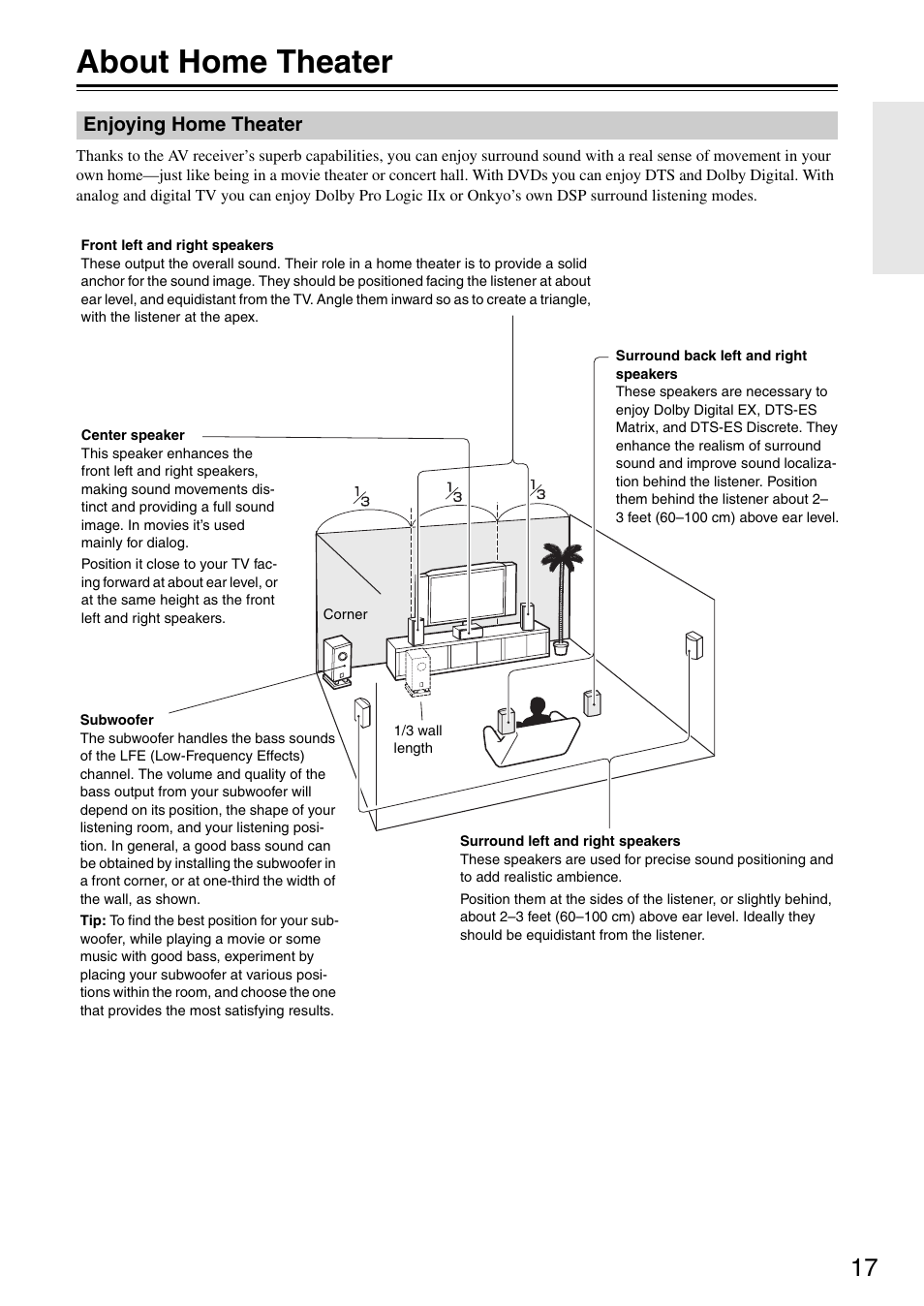 About home theater | Integra DTR-5.8 User Manual | Page 17 / 100