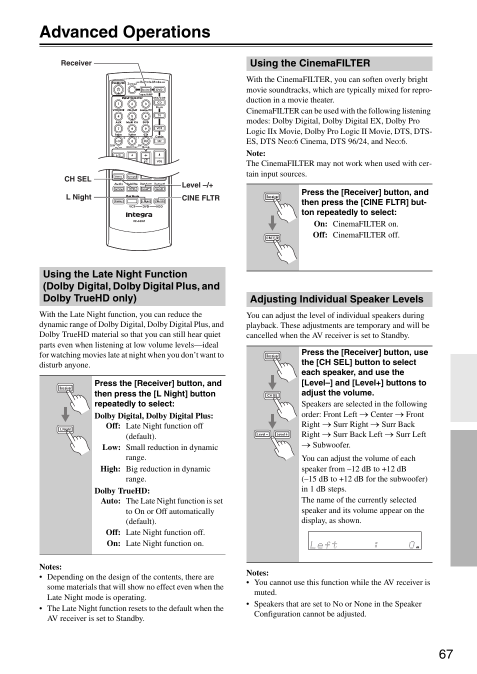 Advanced operations | Integra DTR-5.8 User Manual | Page 67 / 100