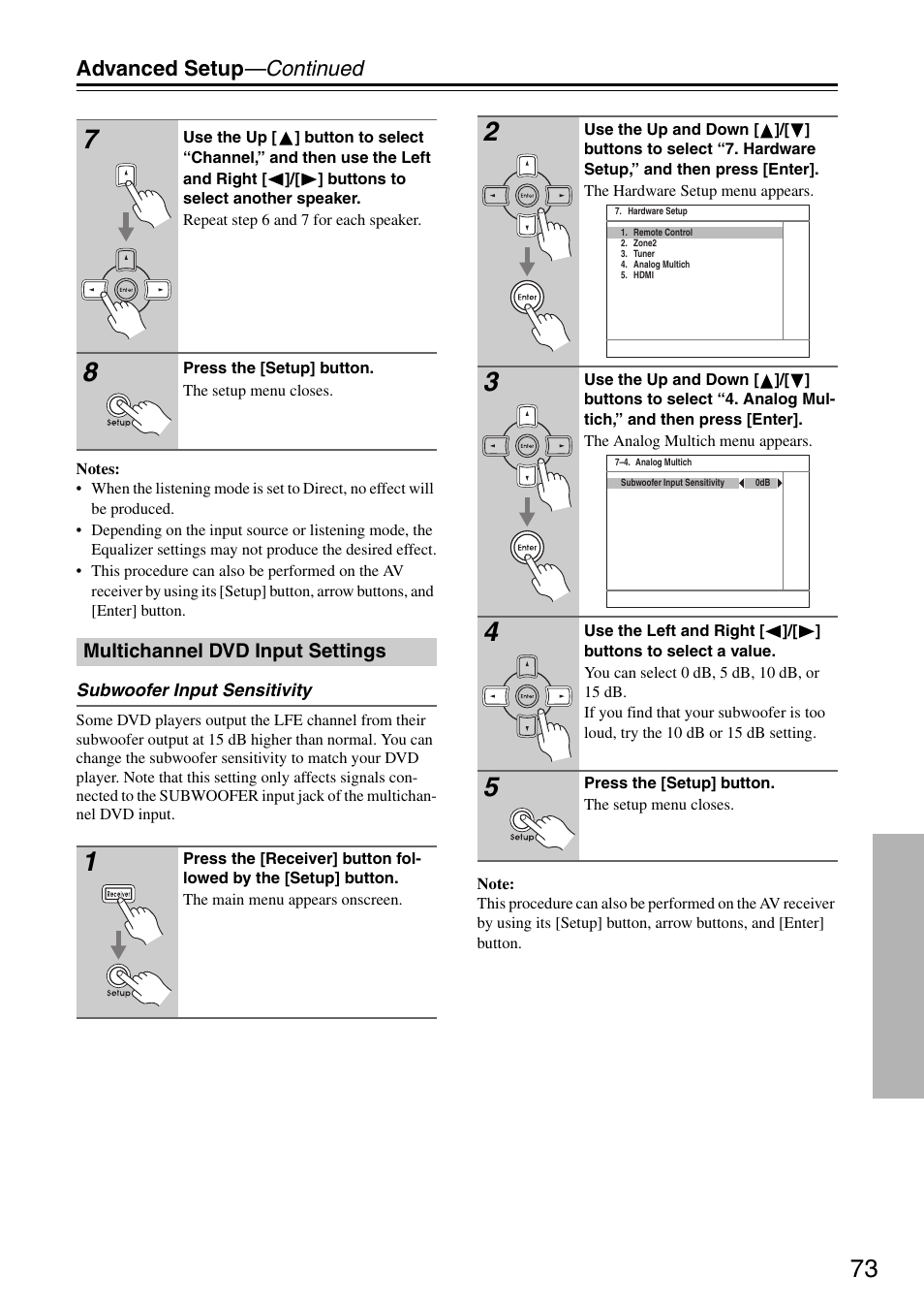 Advanced setup —continued | Integra DTR-5.8 User Manual | Page 73 / 100