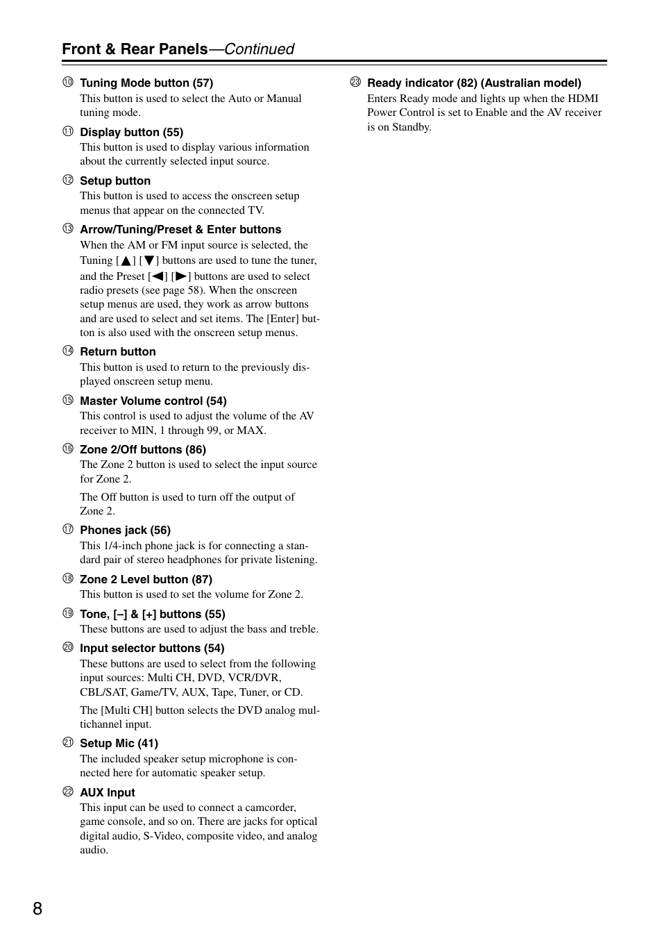 Front & rear panels —continued | Integra DTR-5.8 User Manual | Page 8 / 100