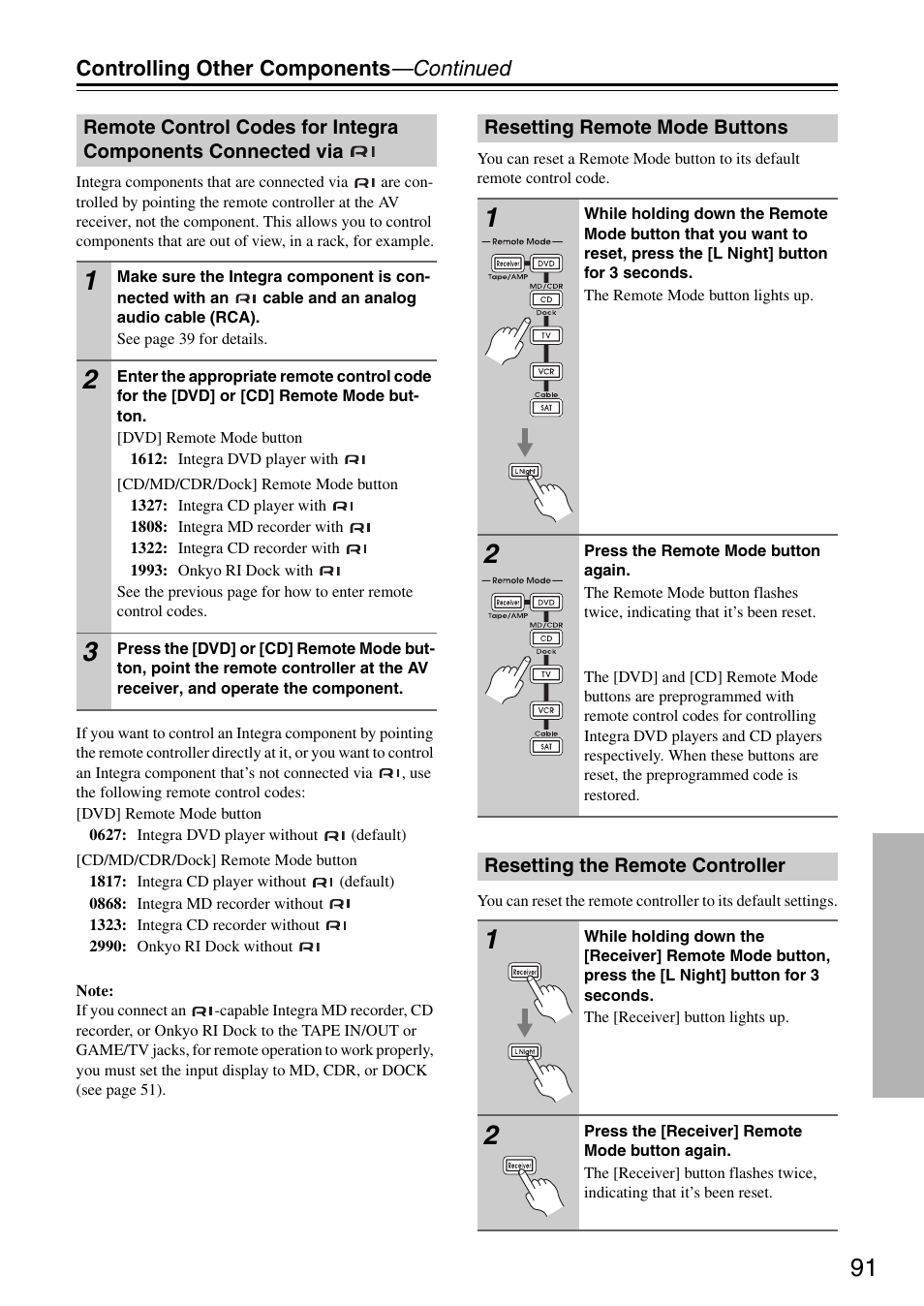 Controlling other components —continued | Integra DTR-5.8 User Manual | Page 91 / 100