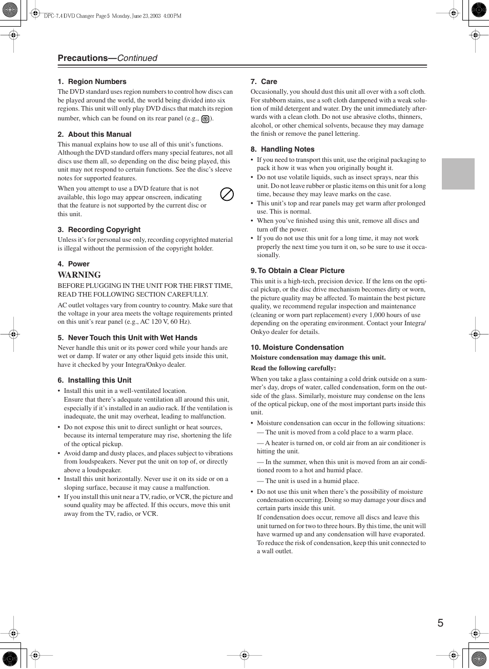 Integra DPC-7.4 User Manual | Page 5 / 48