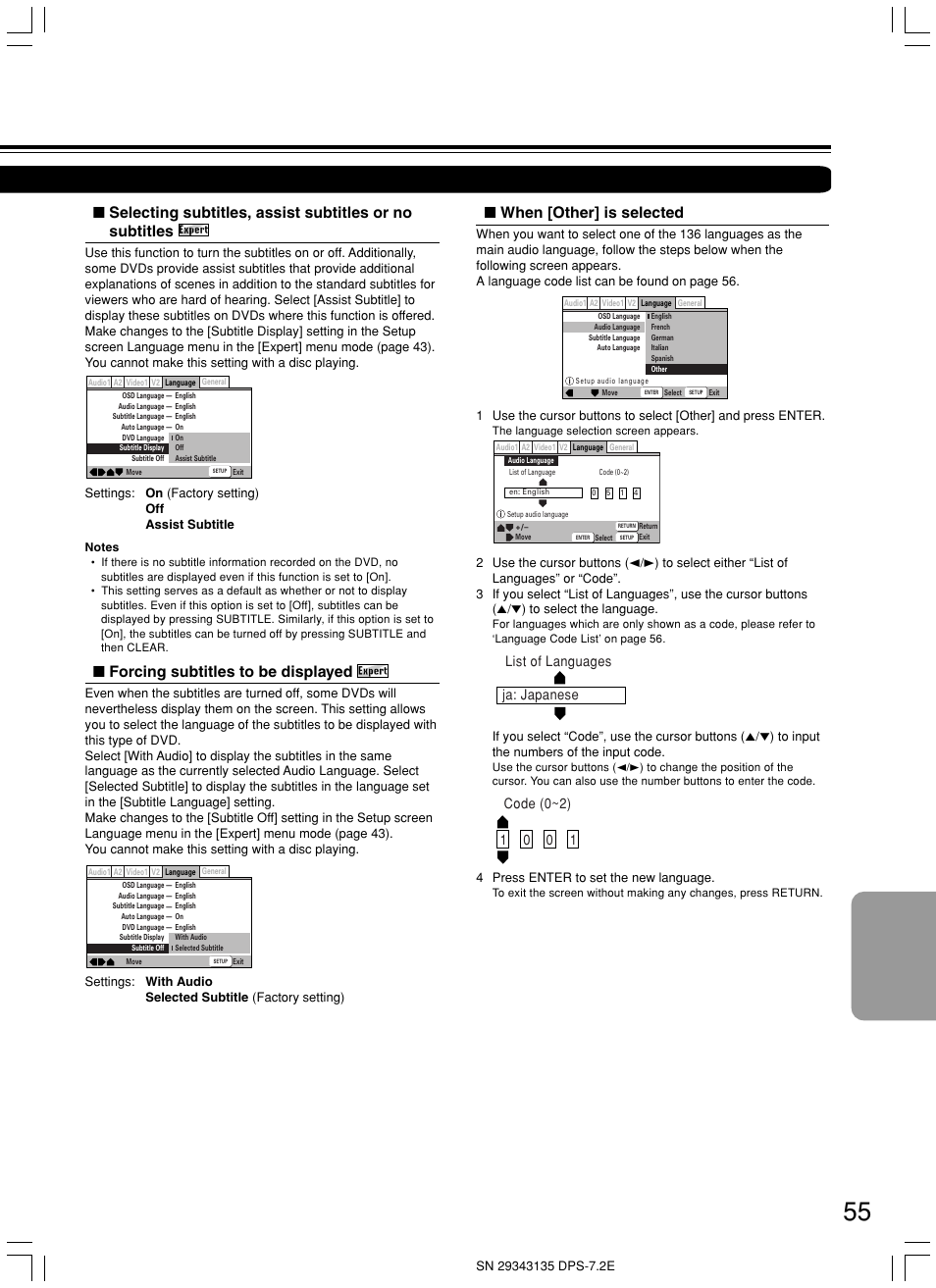 When [other] is selected, Forcing subtitles to be displayed | Integra DPS-7.2 User Manual | Page 55 / 68