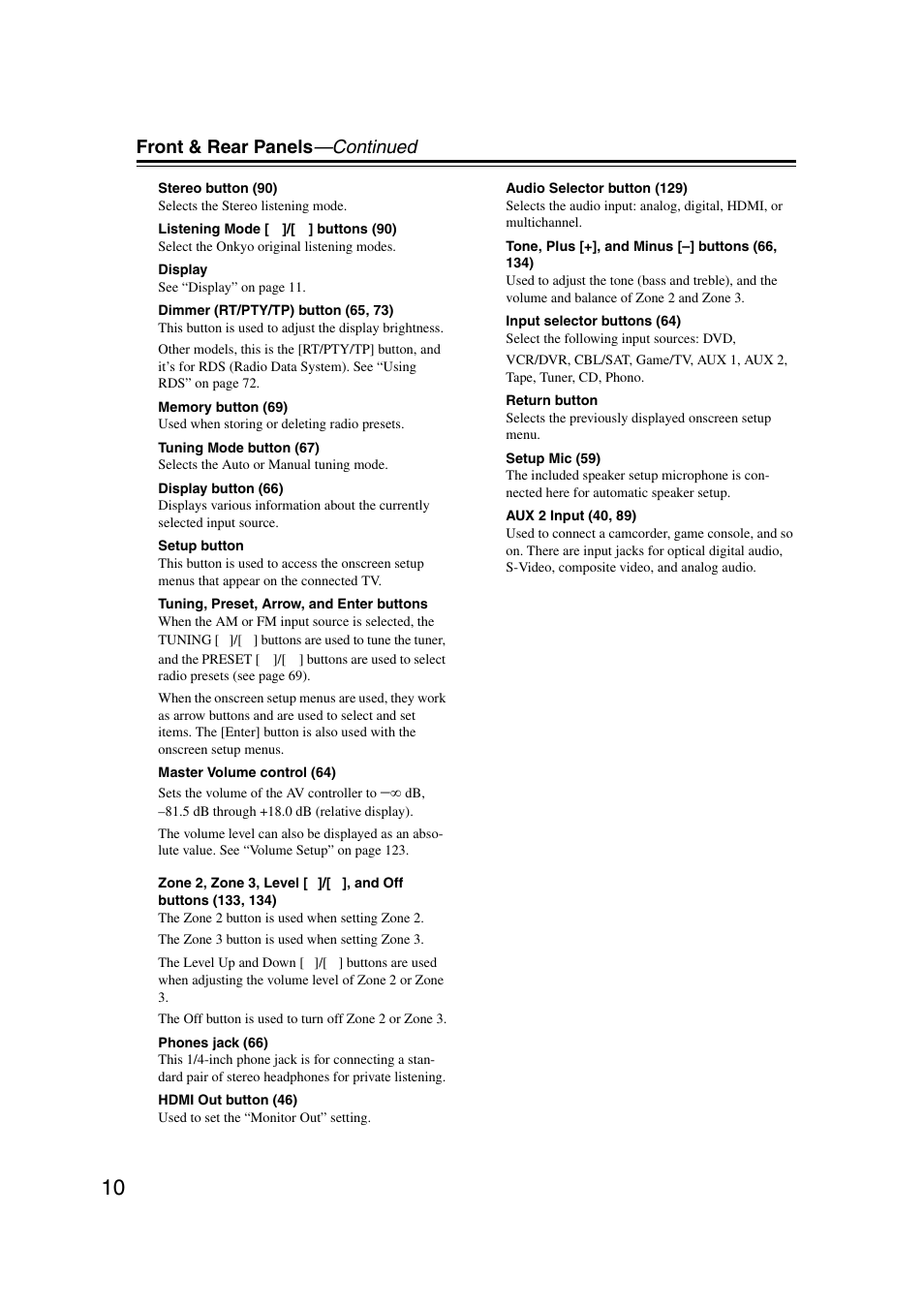 Front & rear panels —continued | Integra DHC-9.9 User Manual | Page 10 / 148