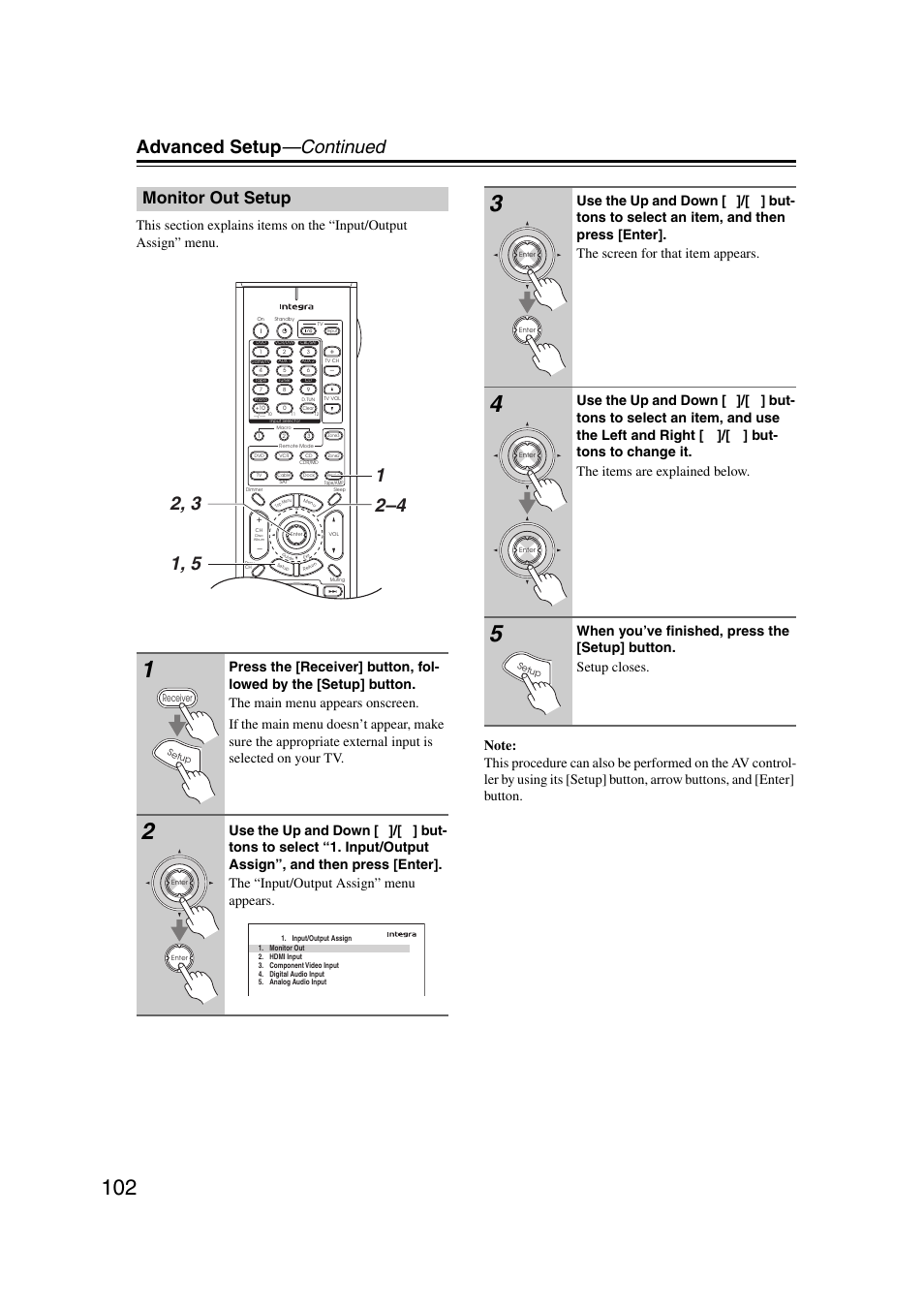 Monitor out setup, Advanced setup —continued | Integra DHC-9.9 User Manual | Page 102 / 148