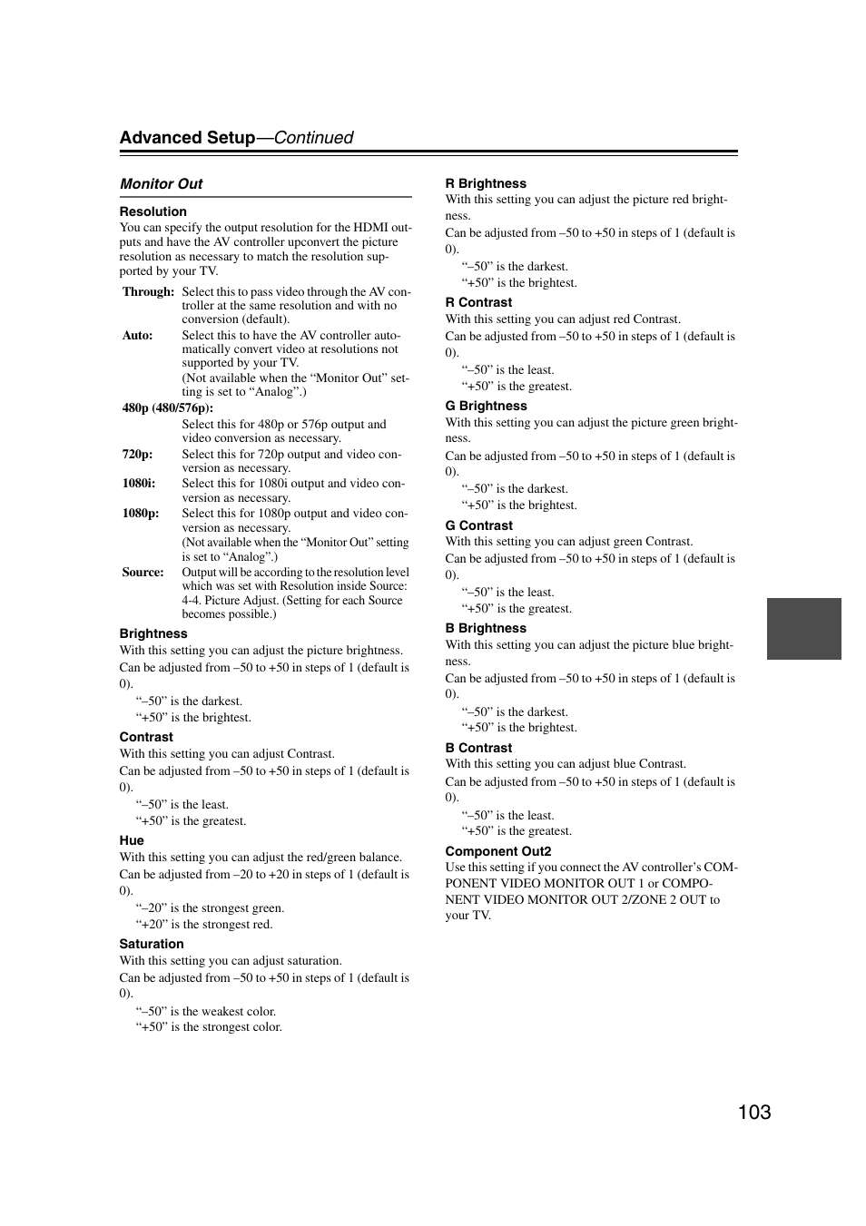 Advanced setup —continued | Integra DHC-9.9 User Manual | Page 103 / 148