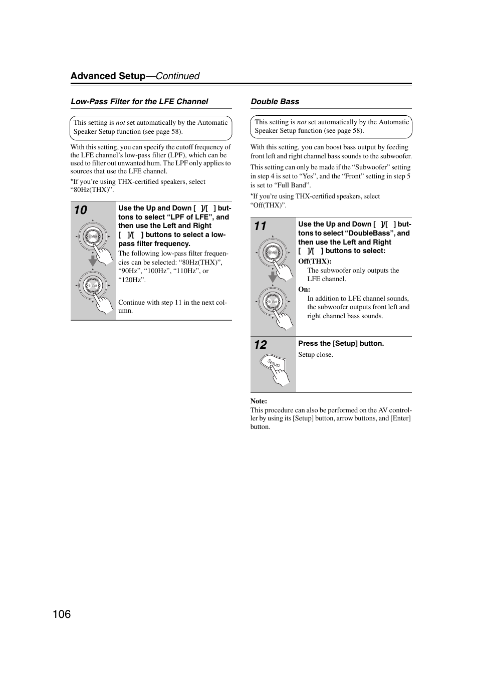 Advanced setup —continued | Integra DHC-9.9 User Manual | Page 106 / 148